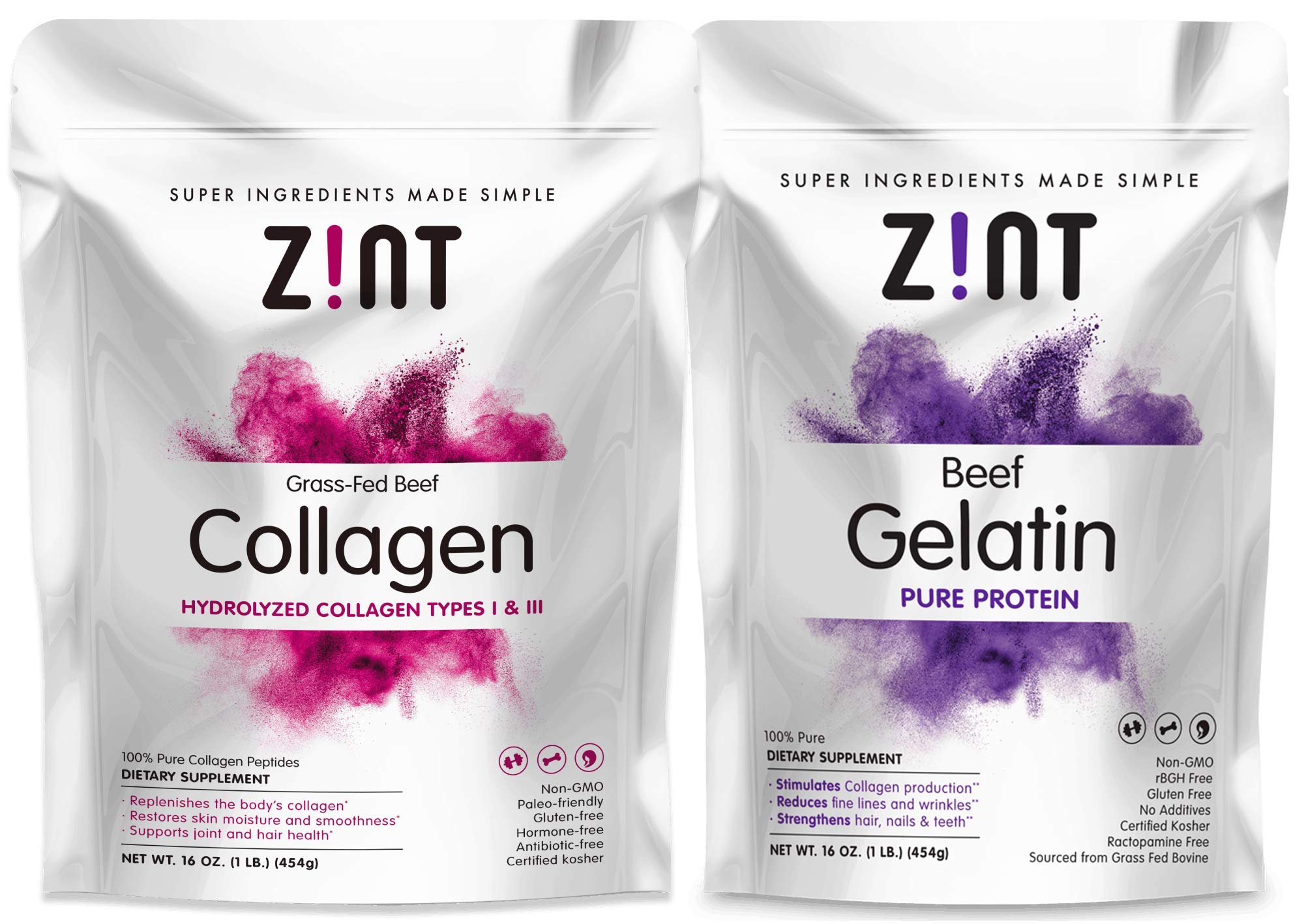 Buy Zint Collagen Peptides + Gelatin Powder Set (16 oz each) Premium