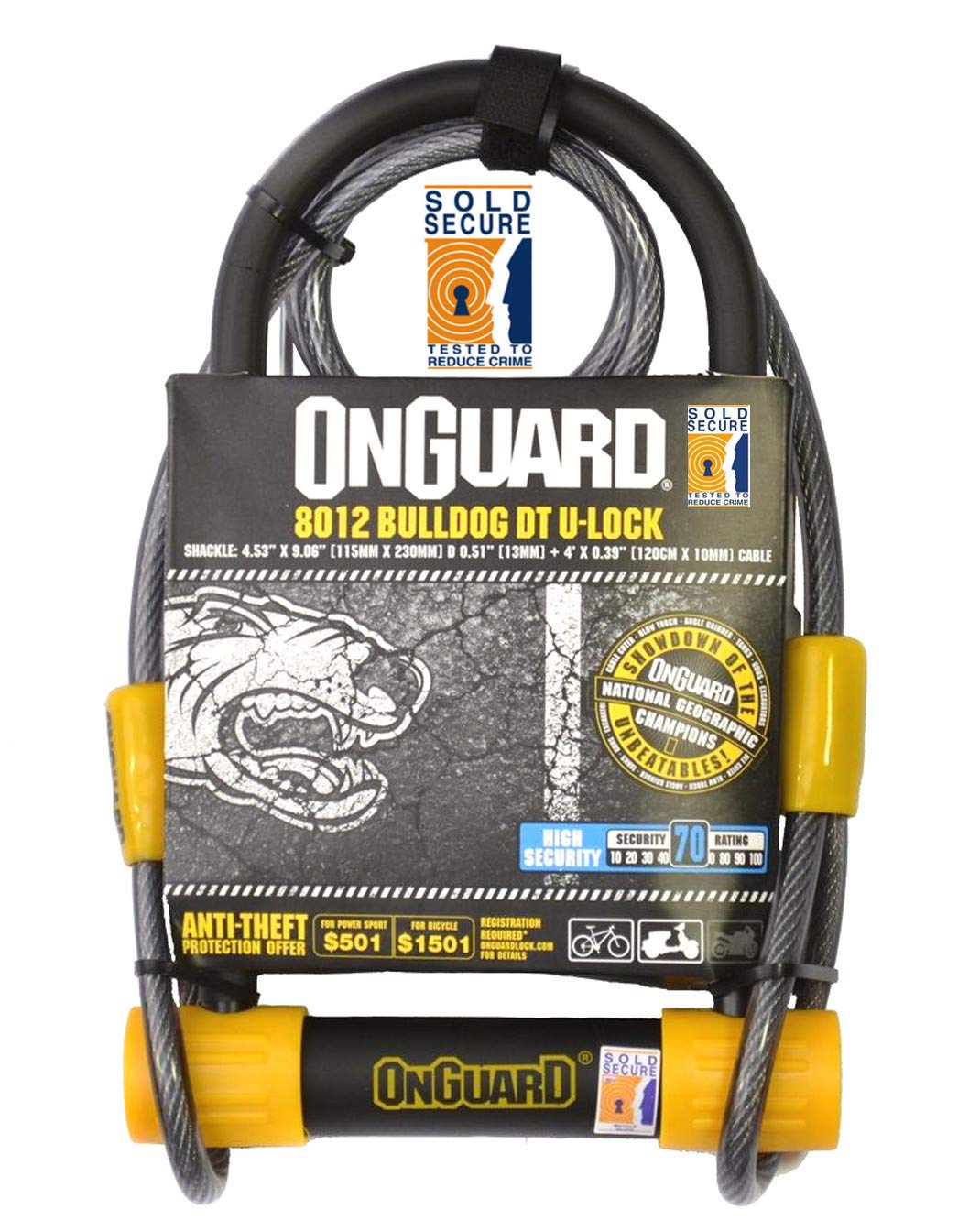 OnGuard Bulldog DT 8012 Bike U Lock with Cable - Sold Secure Silver