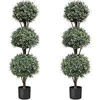 momoplant (Set of 2) 56 inch-4.7Ft Artificial Boxwood Topiary Ball Tree Topiaries Greenery Indoor/Outdoor Plants