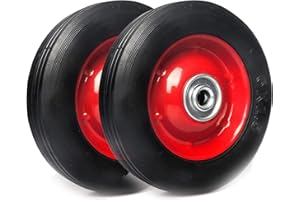 (2-Pack) AR-PRO 6” x 1.5” Flat Free Solid Rubber Wheel Assemblies - Replacement Hand Truck Wheels with Ball Bearings and 1/2” Bore Hole Diameter - Heavy-Duty Solid Rubber Wheels 132 lbs Load Capacity