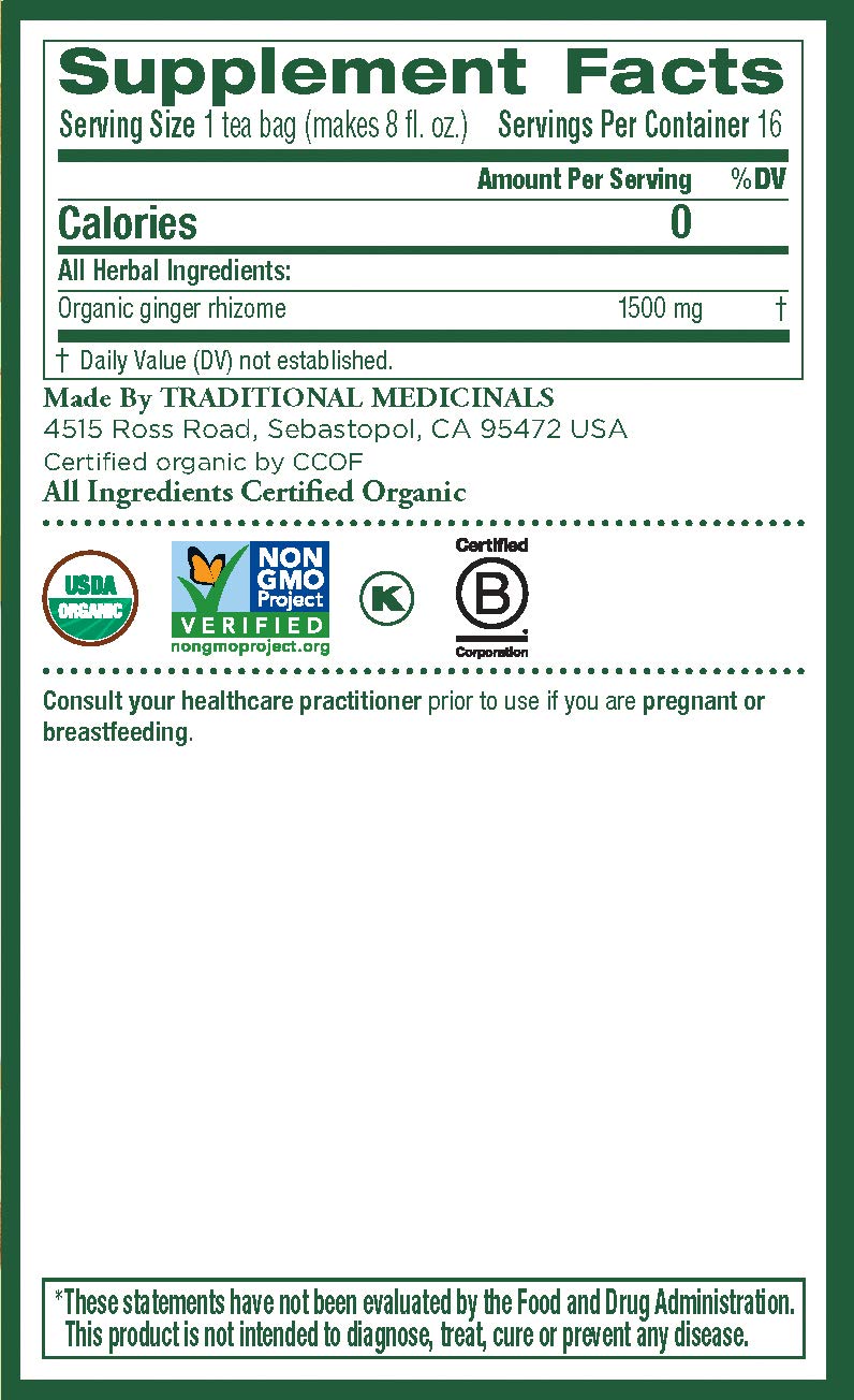 Traditional Medicinals Organic Ginger Herbal Leaf Tea, 16 Tea Bags (Pack of 6): Grocery & Gourmet Food