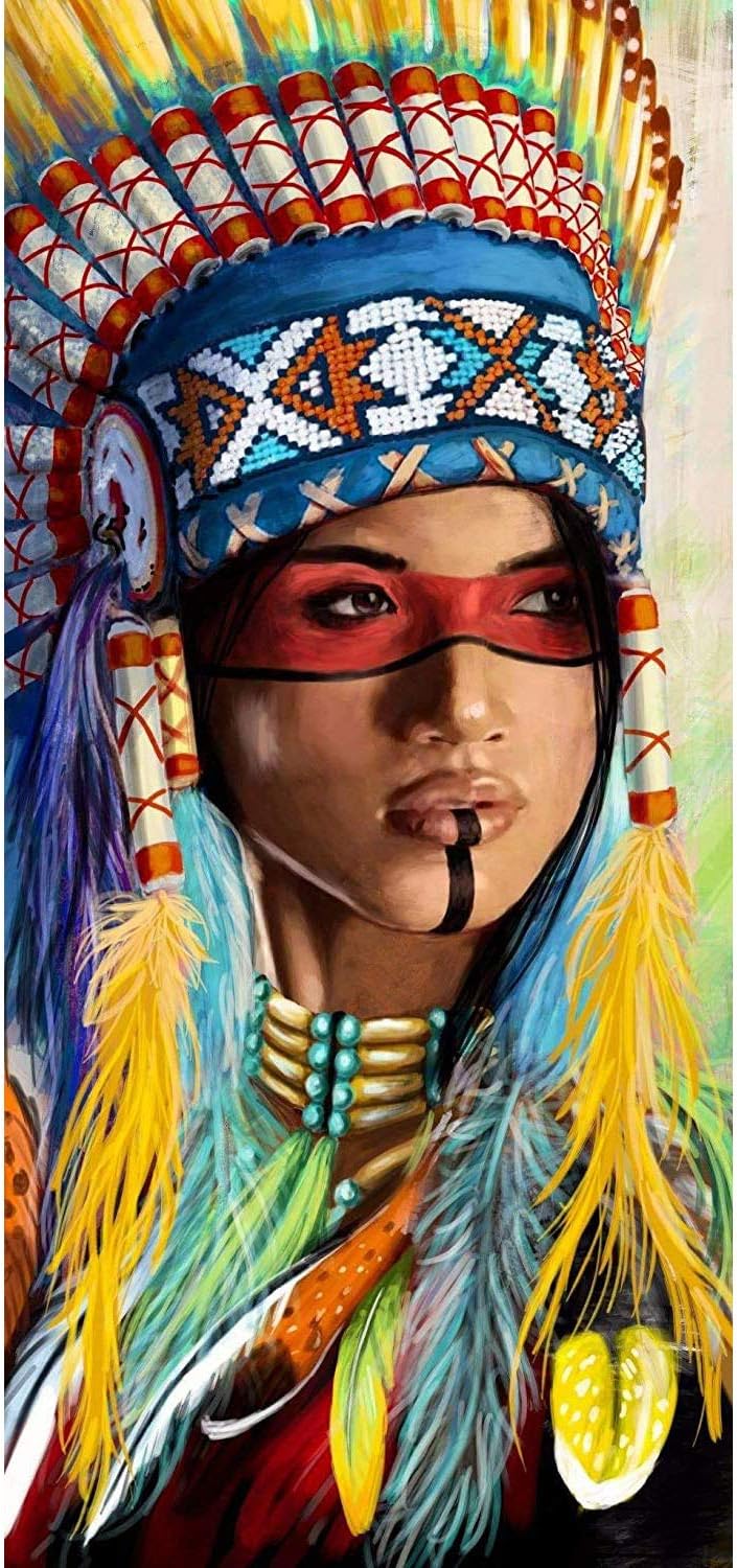 ANMUXI 5D Diamond Painting Kits Full Square Drills Native American Indian Woman White Headband Portraits Diamond Art 50X100CM