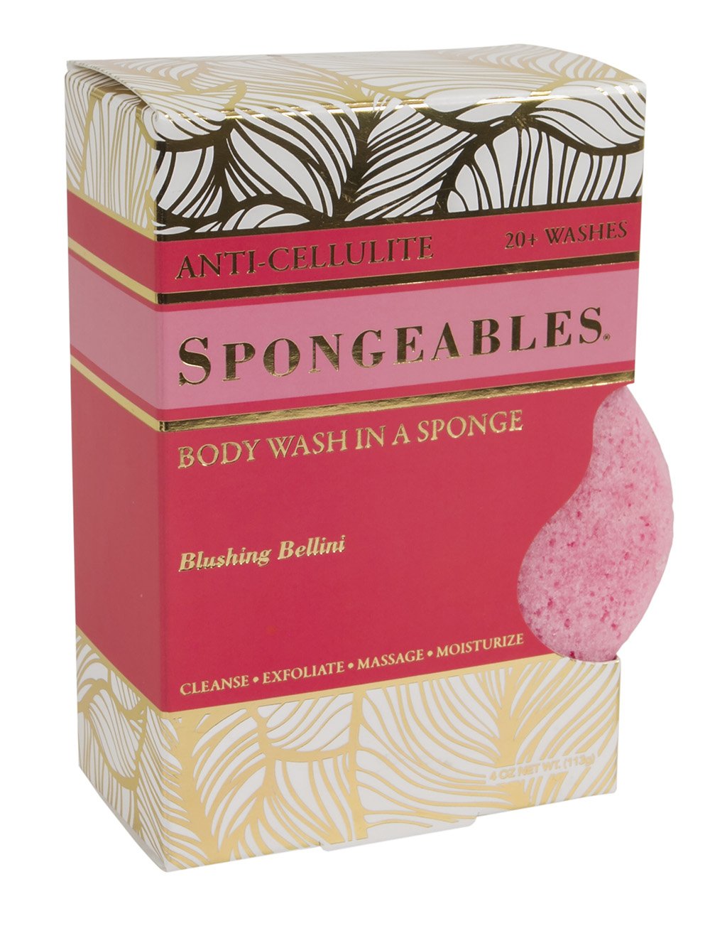 Spongeables Anti-Cellulite Body Wash in a Sponge, Blushing Bellini Scent, Spa Cellulite Massager, Moisturizer and Exfoliator, 20+ Washes, 4 oz Sponge, Pack of 1 : Beauty