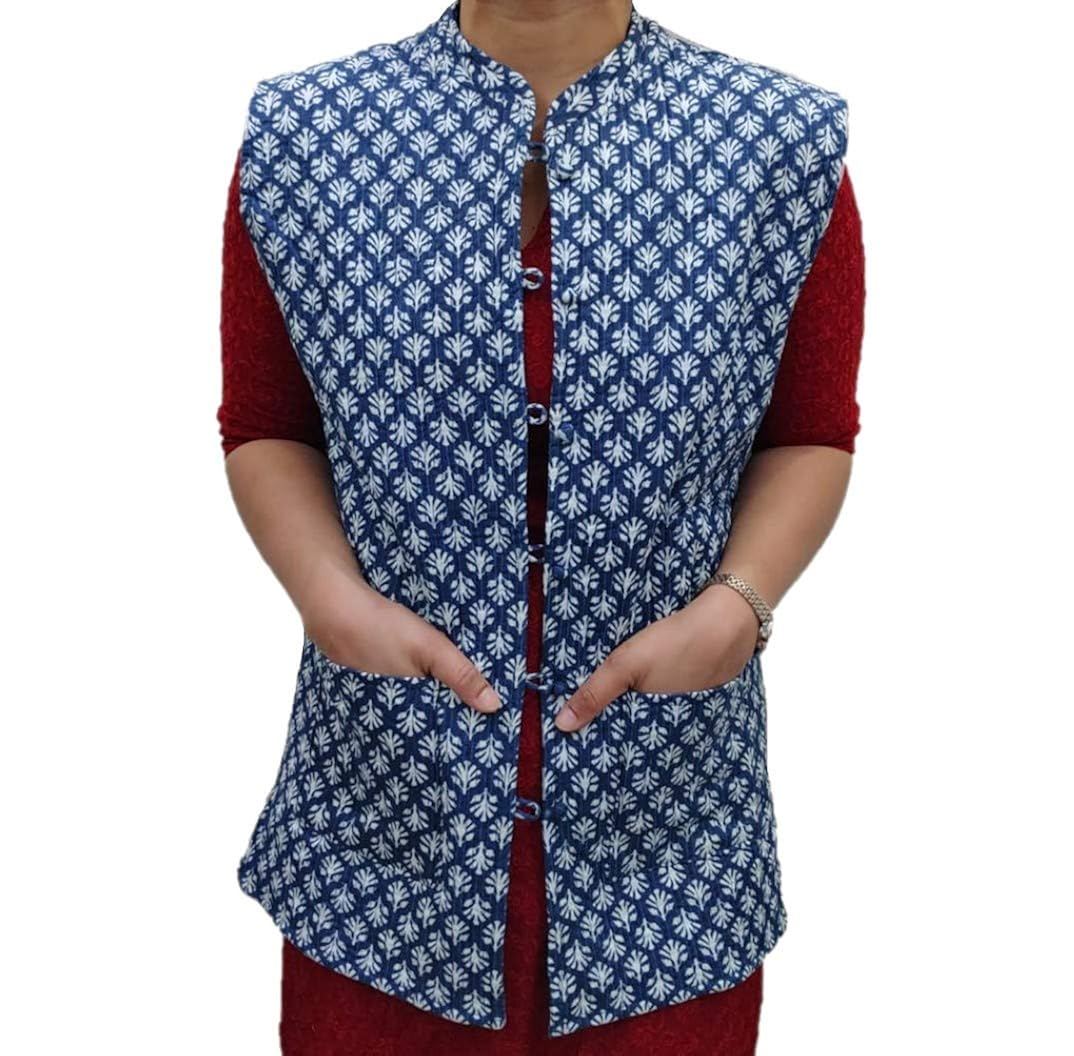 Buy ANVIK Women's Indigo Jaipuri Hand Block Print Cotton Reversible