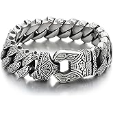 Azubpi Ivy Engraved Silver Bracelet for Men Personalized Cuban Link Stainless Steel Bracelet Chain Ideal Gift for Him Men's Jewelry