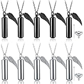 Kigeli 10 Pcs Urn Necklace for Ashes Cremation Jewelry for Human Ashes Bulk for Loved One Women Men with Wing Stainless Steel Cremation Keepsake Memorial Necklace Angel Cylinder Pendant Set