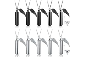 Kigeli 10 Pcs Urn Necklace for Ashes Cremation Jewelry for Human Ashes Bulk for Loved One Women Men with Wing Stainless Steel Cremation Keepsake Memorial Necklace Angel Cylinder Pendant Set