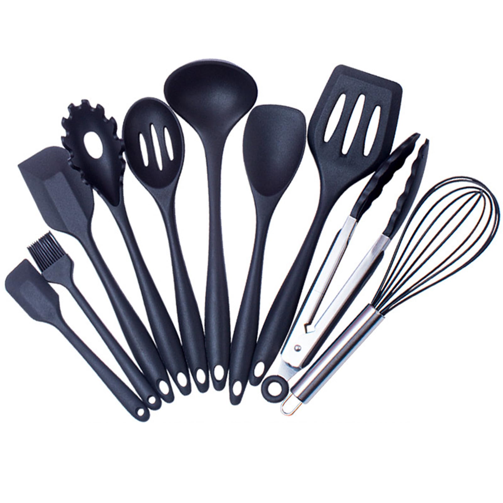 Silicone Rubber Kitchen Supplies Set 10PCS Baking Tools Cooking Spatula Spoon Set to Meet Needs of The Kitchen Non-Slip Silicone Kitchenware Black Set — image 1