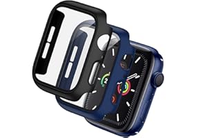BHARVEST 2 Pack Hard PC Case Compatible with Apple Watch Series 3/2/1 42mm, Case with Tempered Glass Screen Protector Overall Bubble-Free Cover for iWatch Accessories, Black+Blue
