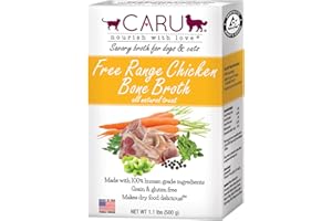 Caru Free Range Chicken Bone Broth For Dogs And Cats, Moistens Dry Food Or Pour Over Freeze Dried Raw Food, Grain And Gluten 