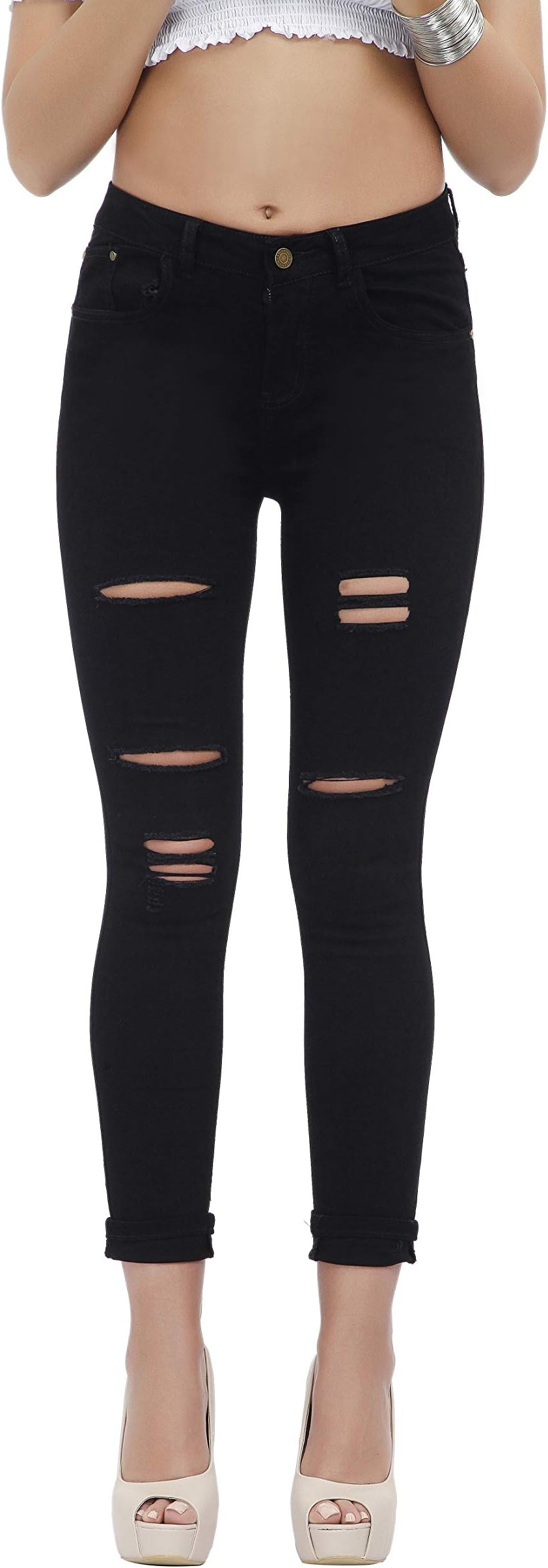 Women's Hight Waisted Butt Lift Stretch Ripped Skinny Jeans Distressed Denim Pants (US 16, Black 15)