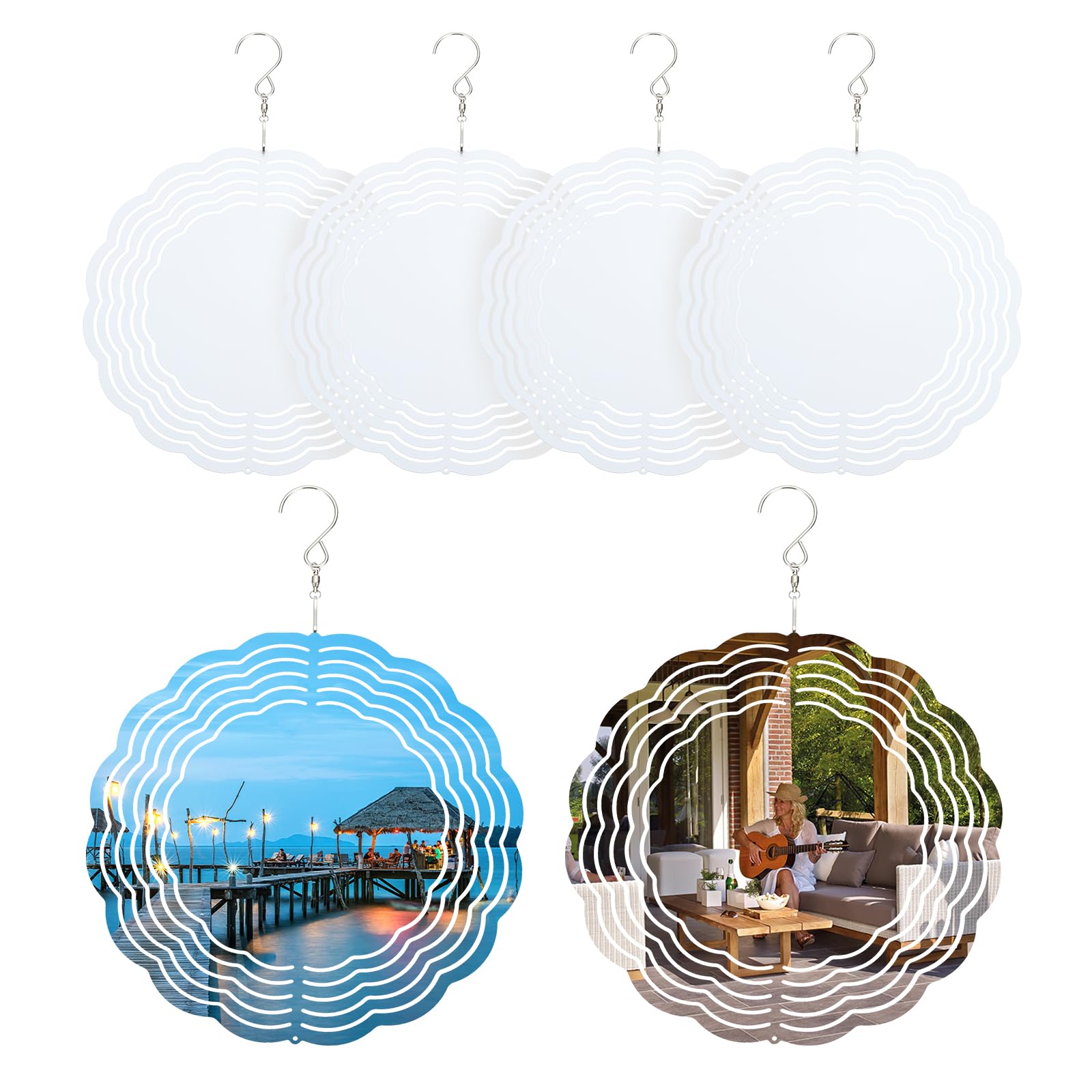 PATIKIL 8 Inch Sublimation Wind Spinners, 6 Pcs Sublimation Wind Spinners Blanks 3D Circle Double Sided with Hanger DIY Arts Crafts Ornaments for Patio Garden Yard Porch, White