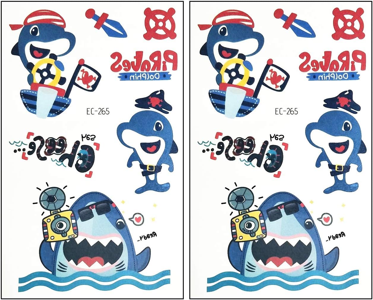 Mini Tattoos 2 Sheets Funny Animal Shark Whale Dolphin Camera Photograph Captain Ship Cartoon Tattoos Waterproof Temporary Tattoo Fashion Fantasy Make up Body for Men Women Kids Children's (04)
