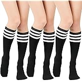 Century Star 3 Pairs Striped Knee High Tube Socks for Women Casual Long Stockings