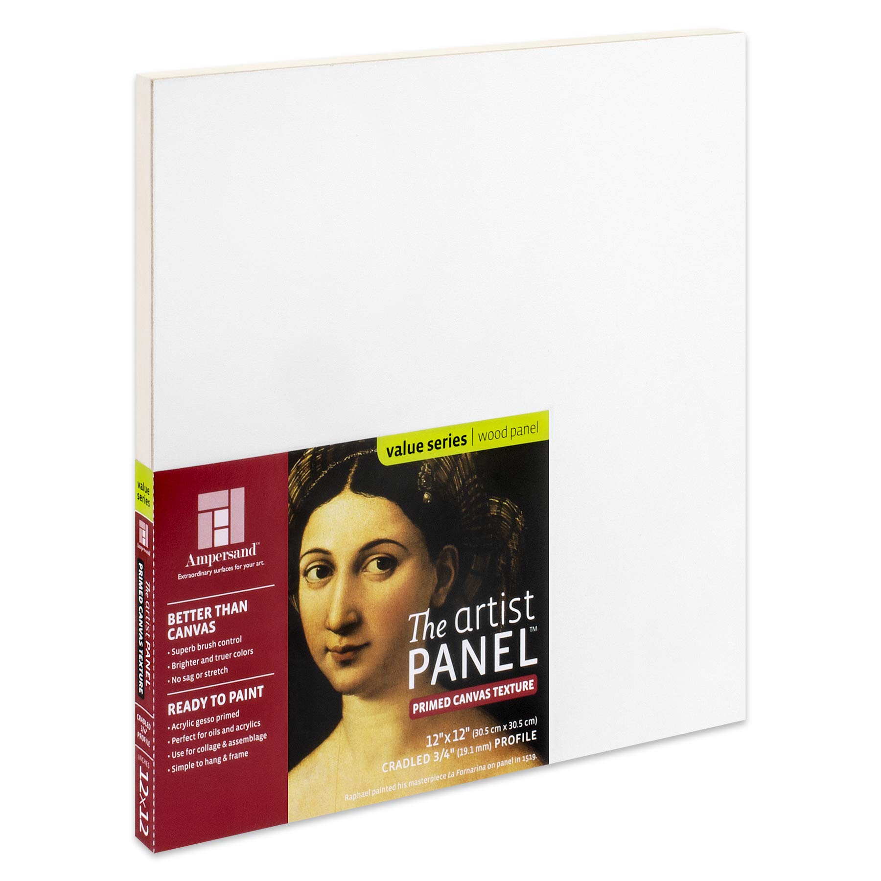 Ampersand Art Supply Wood Gesso Art Painting Panel: Canvas Texture, 3/4 Inch Cradle, 12" x 12"