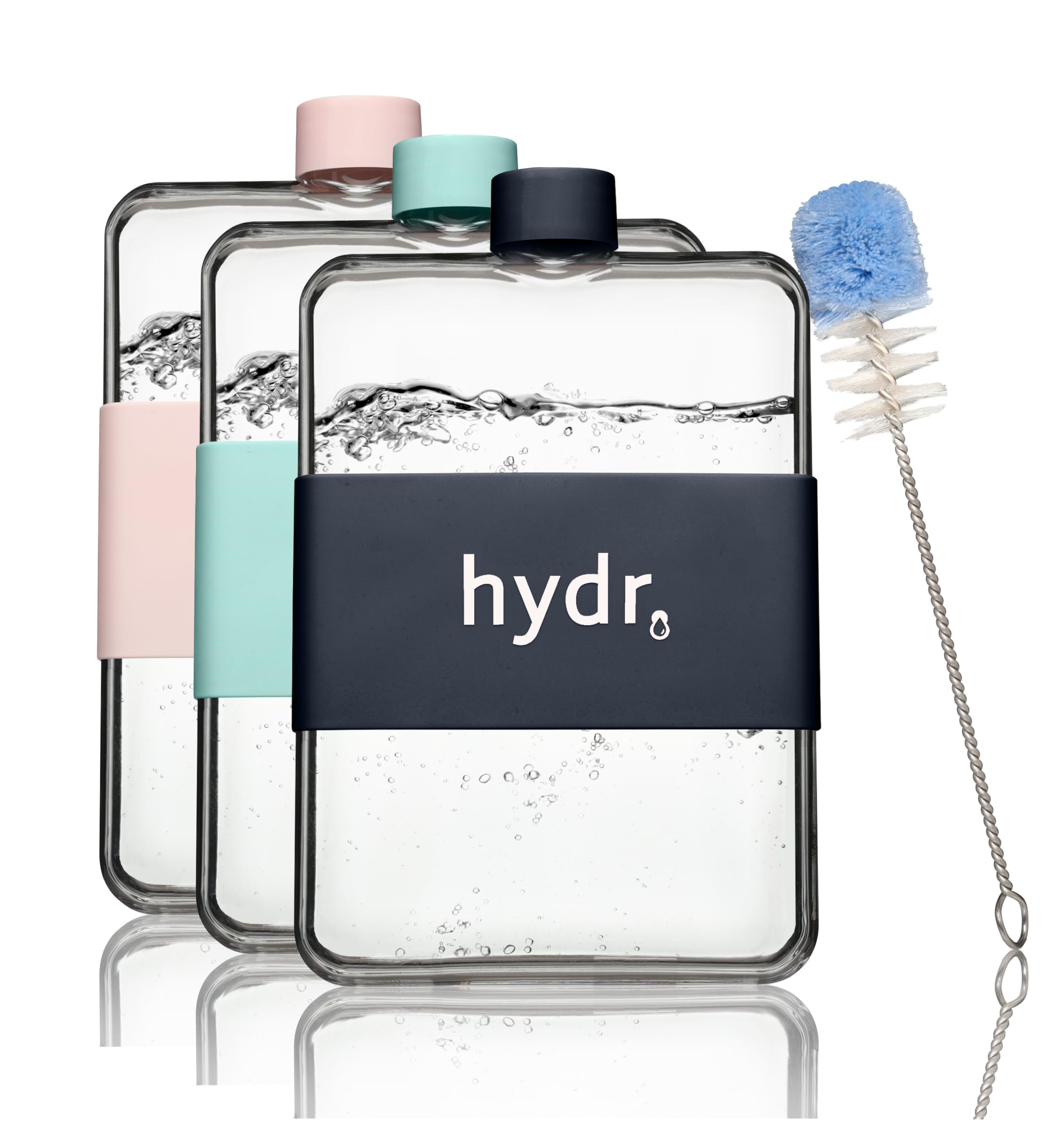 hydr | 15oz Flat BPA Free Flat Water Bottle | Leak/Drop Proof Slim Travel Water Bottle for Handbag (Black)