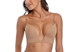 Exclare Women's Multiway Deep V Plunge U Shaped Push Up Convertible Bra