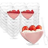 YANYOPPINT 40 Pack 3oz Mini Dessert Cups with Spoons Heart-shape Bowls Great For Tasting Birthday Party Desserts Parfait Cup Shot Glasse Goblet Reusable Fruit Ice Cream Pudding Appetizer Cup Bowls