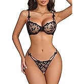 Avidlove Sexy Valentine's Lingerie for Women Underwire Lingerie Set Cute Push Up Embroidered Bra and Panty Set