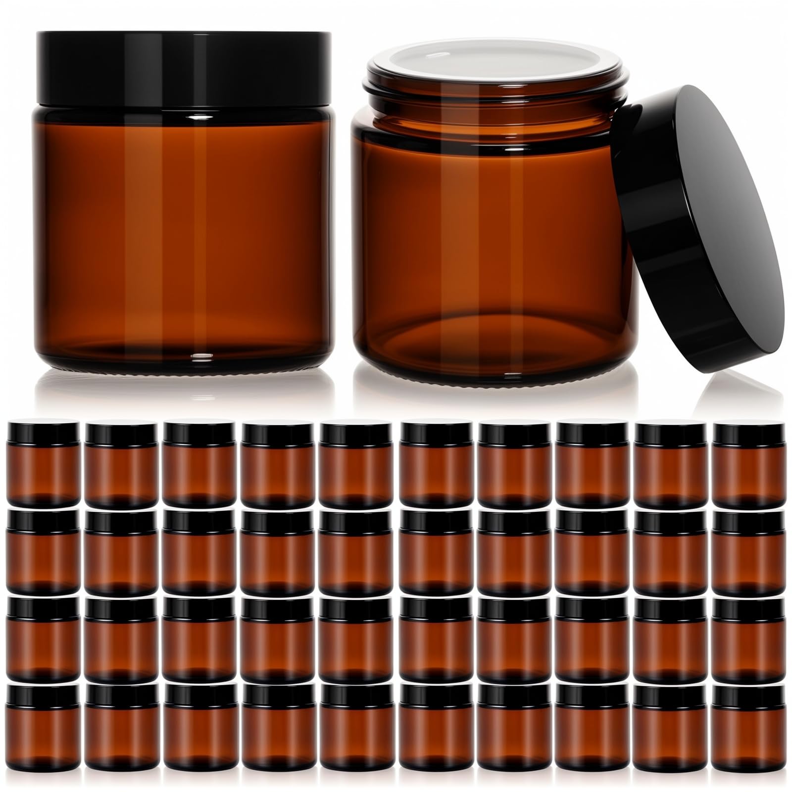Photo 1 of 40 Pack 4 oz Amber Glass Jars with Lids – Small Cosmetic Containers with Inner Liners – Reusable Airtight Jars for Lotion, Cream, Bath Salts, Essential Oils