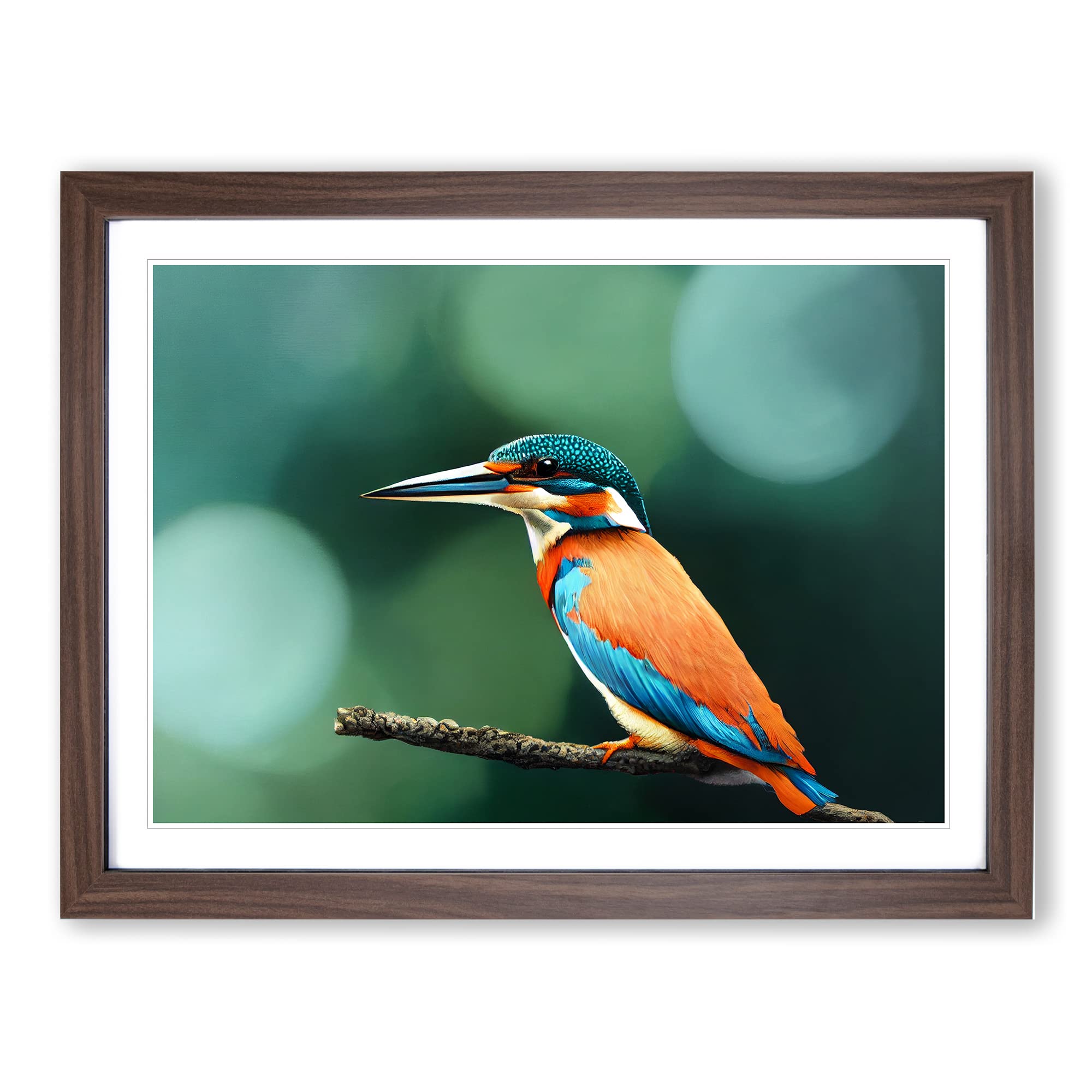 Splendid Kingfisher Bird Framed Print | A4 Walnut Framed Wall Art | Ready to Hang | Modern Nature Picture | Living Room Bedroom Lounge Office
