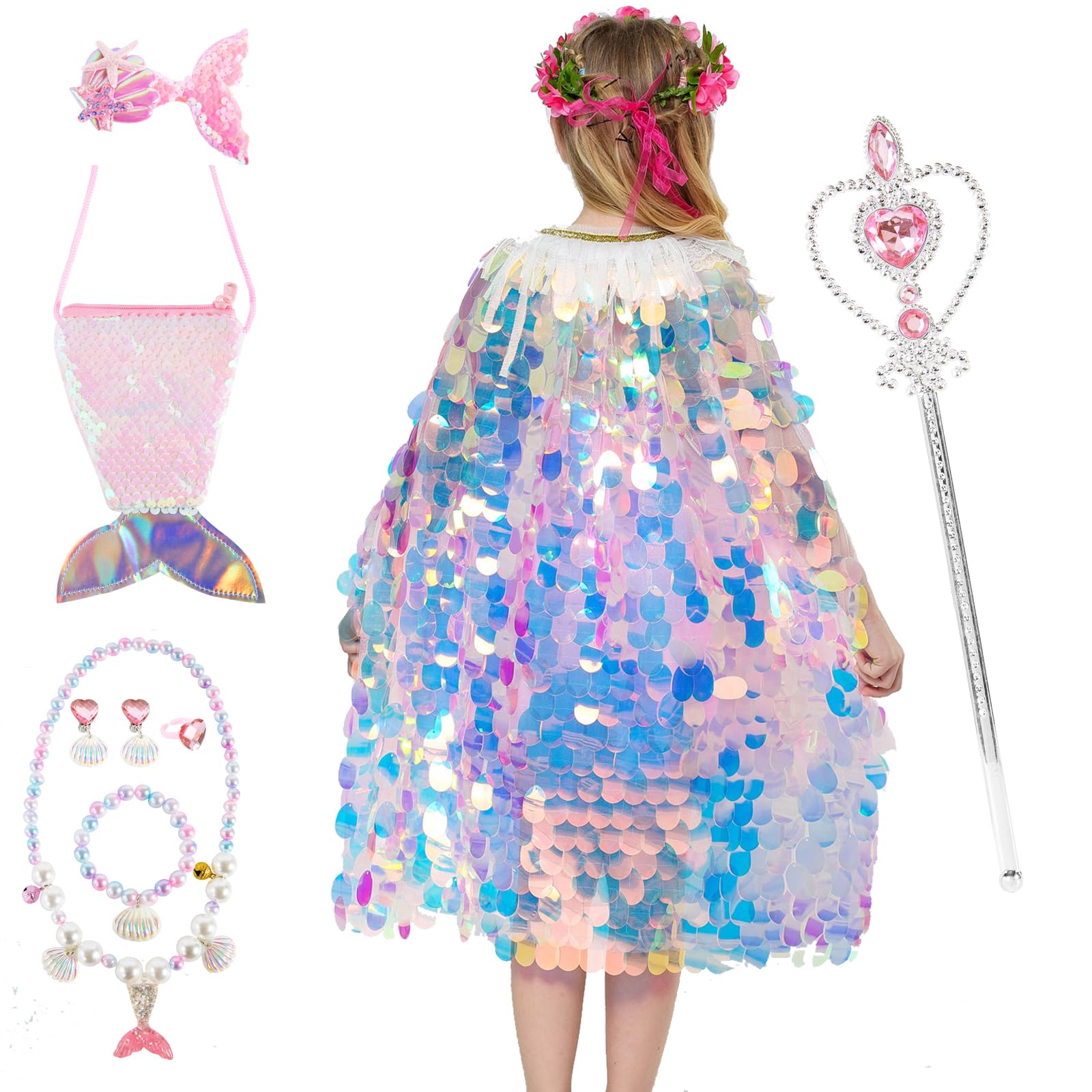 Bellydot Princess Dress Up Toys,Princess Dress up Clothes Rainbow Cape Kit for Little Girls 3-8 Years Old,9PCS Gift Set Princess Costume Dress for Birthday Christmas Halloween Present