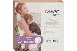 Bambo Nature Hypoallergenic Baby Diapers, Eco-Labelled Sustainable Diapers, Enhanced Leakage Protection, Totally Chlorine-free, Skin Friendly, and Super Absorbent - Size 6 (144 Count)
