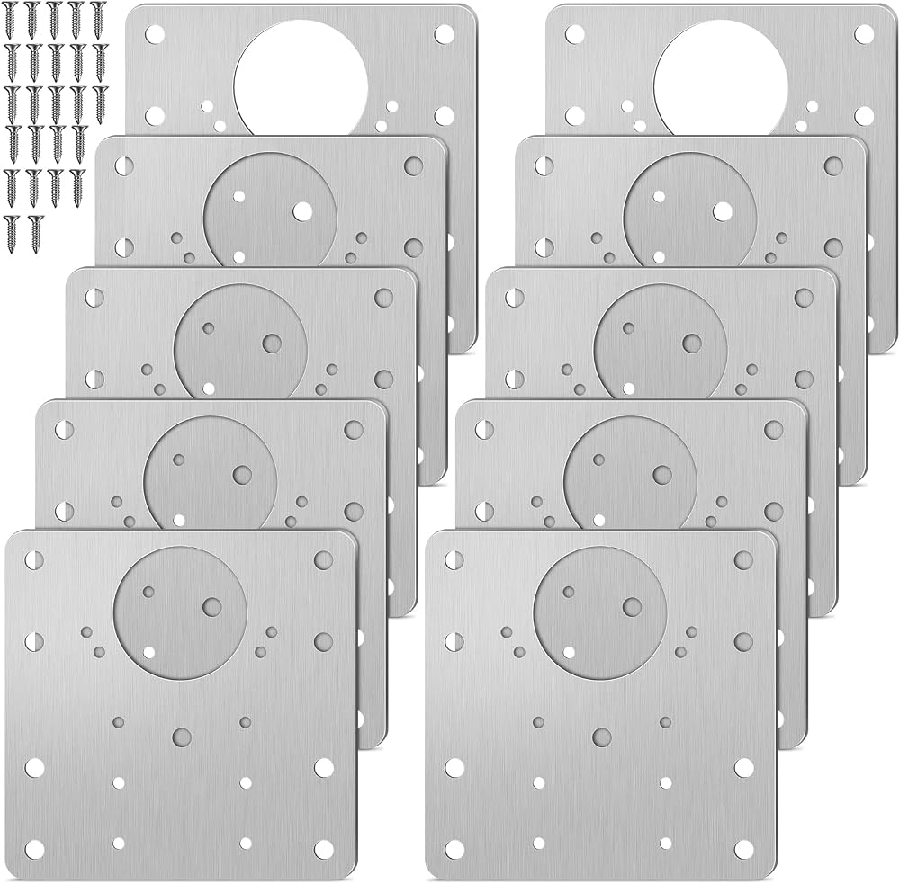 Honeueuen 10 Pack Hinges Repair Plate Kit Stainless Steel 9x9 cm with Screws