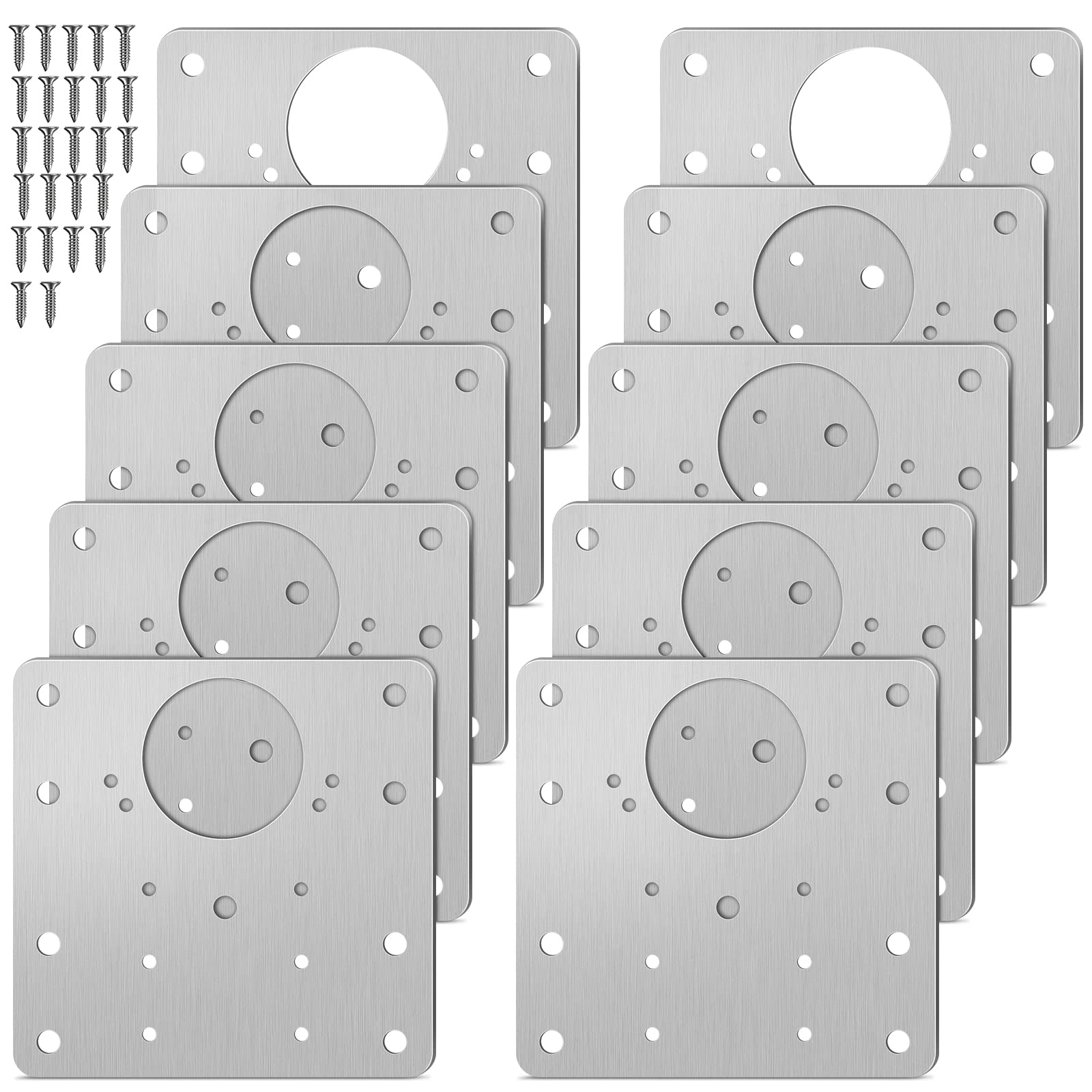 Honeueuen 10 Pack Hinges Repair Plate with Screws, Stainless Steel Hinge Repair Plate Kit, Kitchen Cabinet Cupboard Door Hinge Repair Brackets with Screws for Kitchen Furniture Wardrobe, 9*9 cm