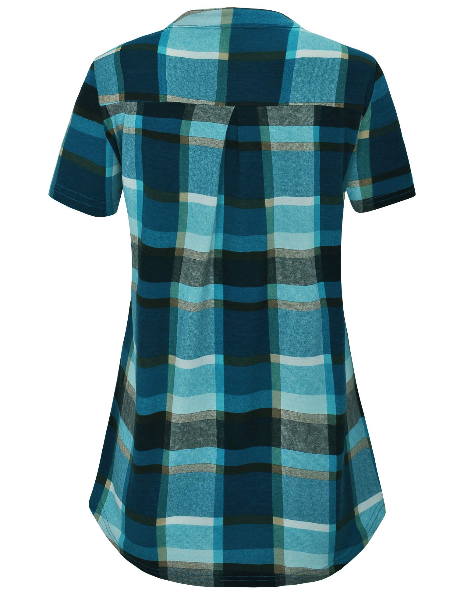 Derminpro Women\'s Plaid V Neck Casual Shirt Tunic for Leggings Curvy Sexy Blouse Tops Lake Blue X-Large