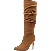DREAM PAIRS Knee High Boots for Women Pointed Toe Stiletto High Heel Slouchy Suede with Side Zipper Tall Fashion Boots