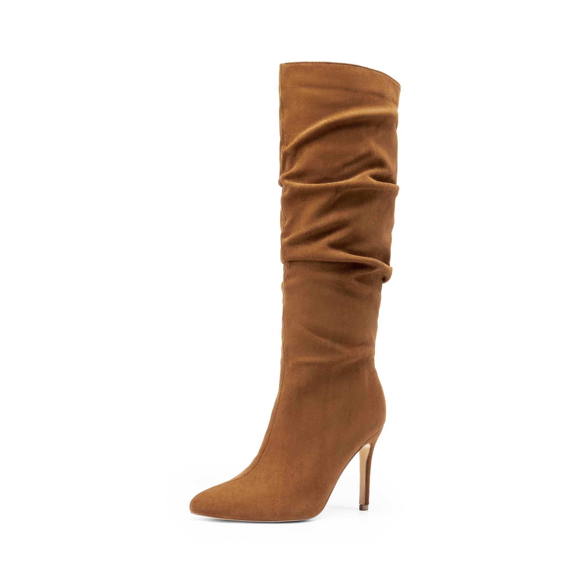 Photo 1 of DREAM PAIRS Knee High Boots for Women, Pointed Toe Stiletto High Heel Slouchy Suede with Side Zipper Tall Boots,Size 7,Brown-Suede,SDKB2422W
