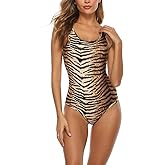 Queen.M Women's Sexy Bodysuit Leopard Snake Skin Leotard Tank Top Sleeveless Scoop Neck Bodycon Jumpsuit Onesie Romper