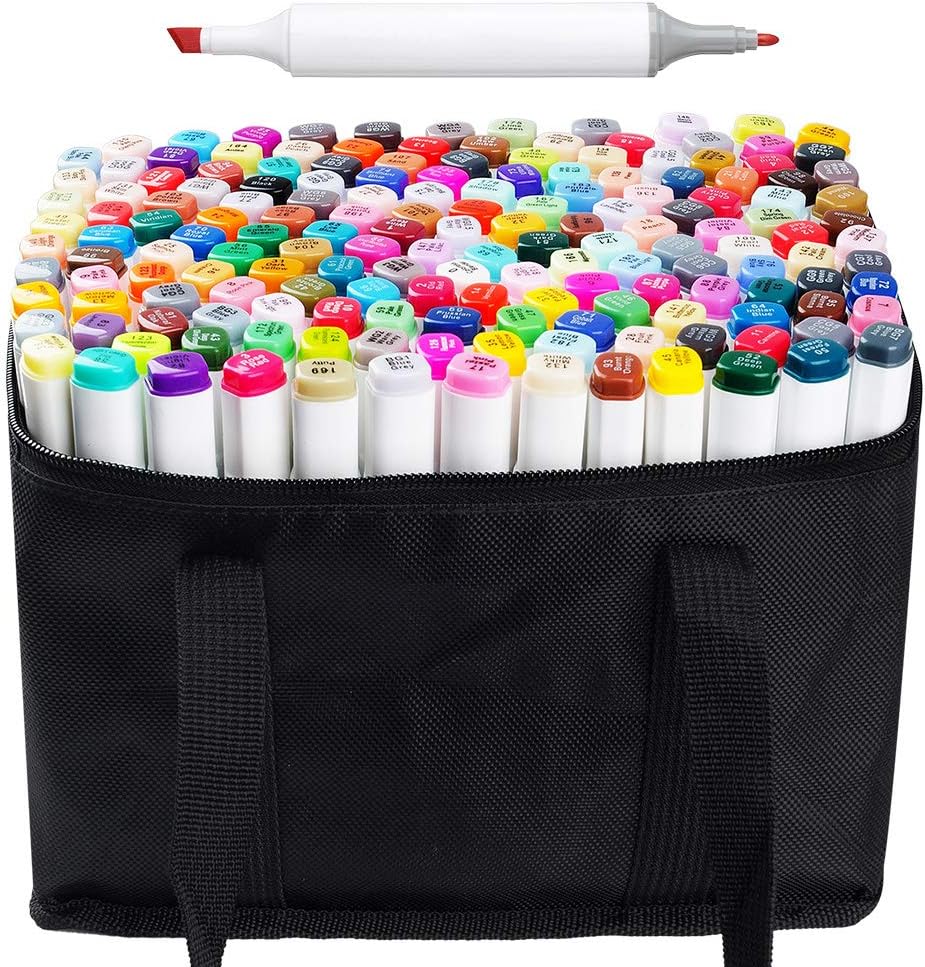 Alcohol Graphic Drawing Painting Art Dual Tip Sketch Pen Twin Tip Marker Set (168 Colors) - Packaging May Vary