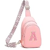 I IHAYNER Girls Sling Bag Fanny Pack Crossbody Bags with Initial Letter for Teen Girls Gift Trendy Stuff Chest Bag for Travel (Pink-A）