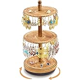 BNING Earring Holder Organizer, Rotating Solid Wood Earring Organizer Stand for Women Girls, 3-Tier Jewelry Holder Organizer With 102 Holes for Display, Gifts for Her (Brown)