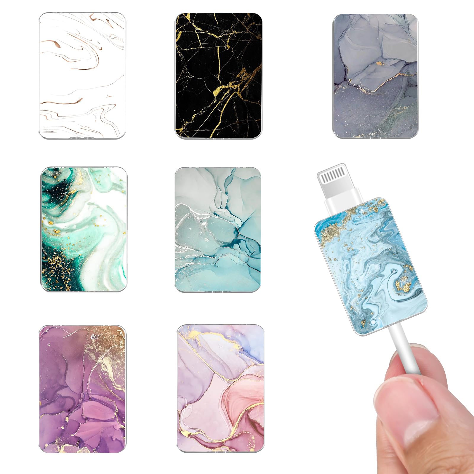 Cute Marble Cable Protector for iPhone Type-c, Unique Luxury Marble Design 8pcs Soft USB Cable Cord Protector,Charging Cord Protector,Cable Chompers,Cable Sleeve Cord Saver for Women Girls