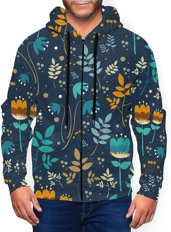 Floral Hoodies Men's Hooded Zipper Casual Shirt Popular Active Hoodie