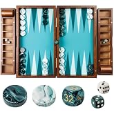 Pointworks 20 Inch Large Backgammon Sets for Adults, Green Backgammon Board, Solid Wood. Removable Accessory Tray, Premium 1.5 Inch Checkers &amp; Dice Set, Backgammon Game Set Backgammon Table