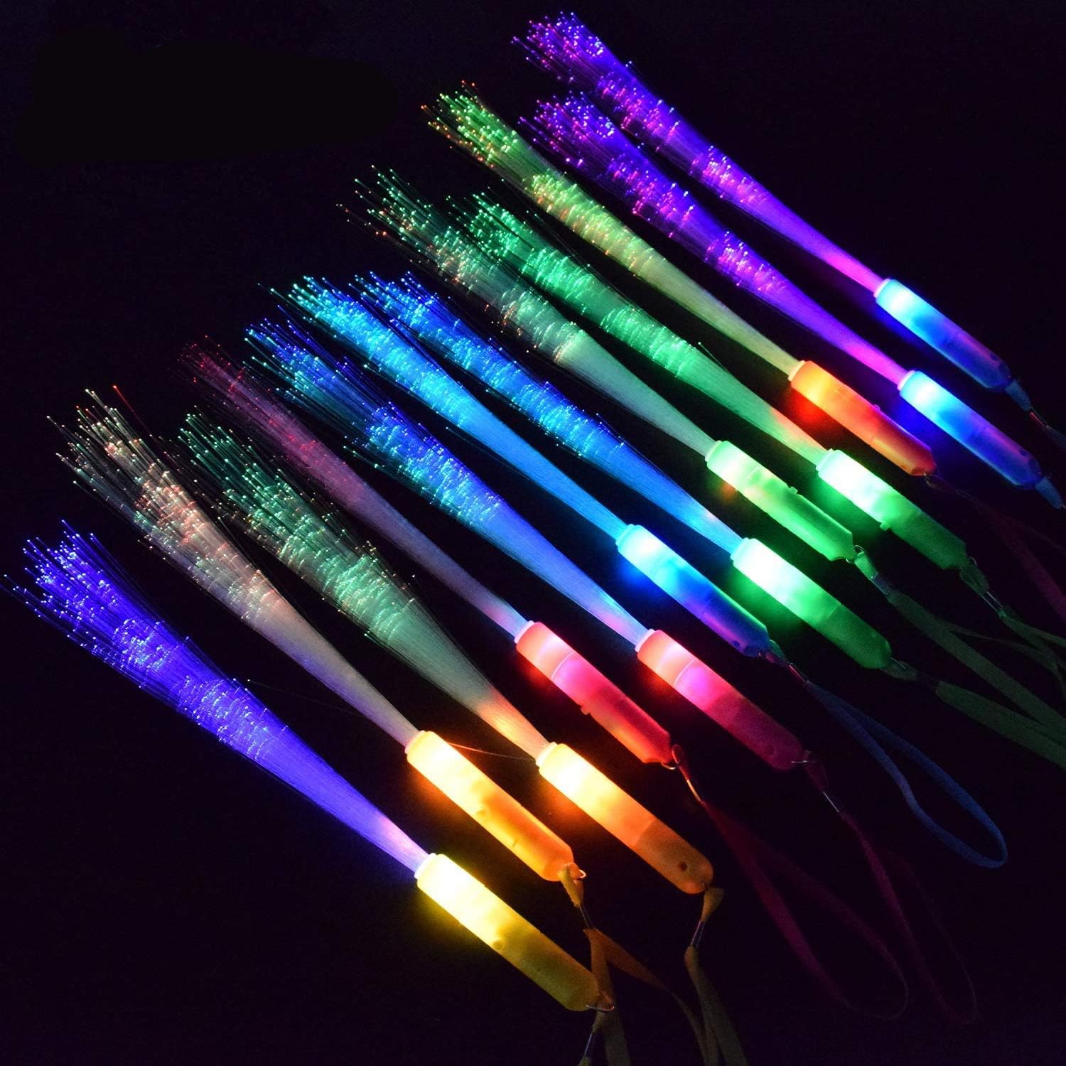12pcs Light Up Glow Sticks, Party Favors with 3 Modes Colorful Flashing Fibre Optic Lights