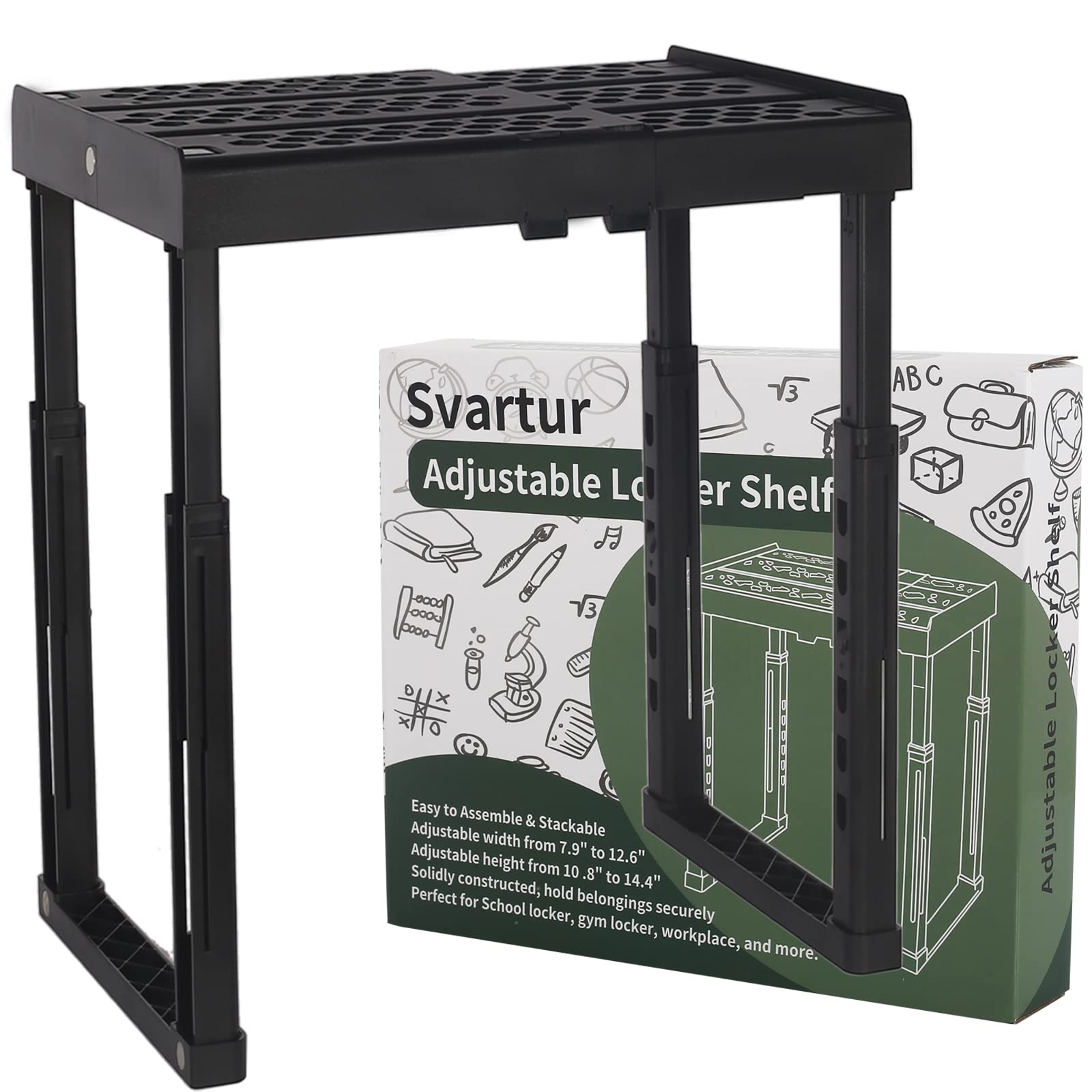Photo 1 of Locker Shelf for School Locker Adjustable Height and Width, Locker Organizer Shelf Stackable Locker Tools for Gym Lockers, Office, Back to School Essentials, Black