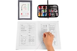 DIY Embroidery Stitch Book Kit, Linen Fabric Embroidery Patterns Sewing Sampler Book Needlepoint Comprehensive Guide with Sew