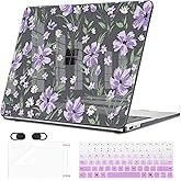Seanai Case Compatible with 2025 Microsoft Surface Laptop 13 inch Windows 11 Copilot Touchscreen Display Model 2095, Plastic Pattern Hard Shell Case, Keyboard Cover, Screen Protector, Purple Florals