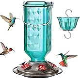 Kingsyard Glass Hummingbird Feeder for Outdoor Hanging, 24 Ounces, 6 Feeding Ports, Bird Nectar Feeder for Garden Décor, Ant Moat Included, Turquoise