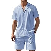COOFANDY Mens 2 Piece Short Set Guayabera Button Down Shirt Casual Summer Beach Outfits