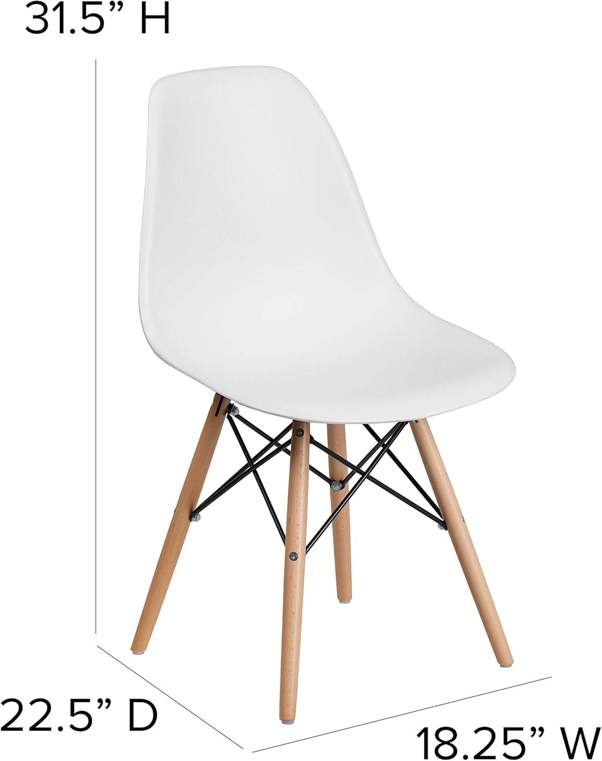 Flash Furniture Elon Series White Plastic Chair with Wooden Legs - Chairs