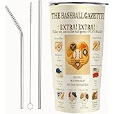 SNUGLYZEN Baseball Tumbler 20oz Vacuum Insulated Stainless Steel Travel Mug with Lid, Vintage Newspaper-Style Design, Gift for Coach & Team Mom