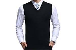 FULIER Mens V-Neck Sleeveless Vest Classic Business Gilet Gentleman Knitwear Tank Tops