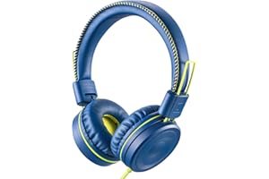 POWMEE M1 Kids Headphones Wired Headphone for Kids,Foldable Adjustable Stereo Tangle-Free,3.5MM Jack Wire Cord On-Ear Headphone for Children (Blue)