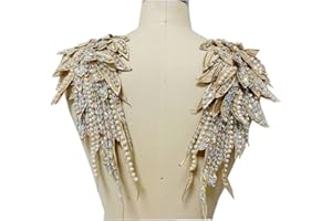 Zbroh Handmade 18 Colour Sew on Rhinestones Pearl Lace Applique Handsewing Beads Trim Patches for Dress Clothes Accessory (Khaki)